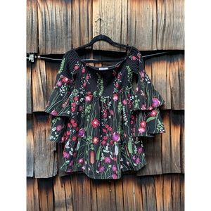 Red Carter off the shoulder embroidered mini dress